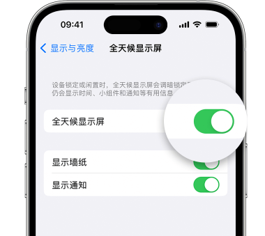 卫东苹果15预约维修分享iPhone15如何设置全天候显示屏幕可见 